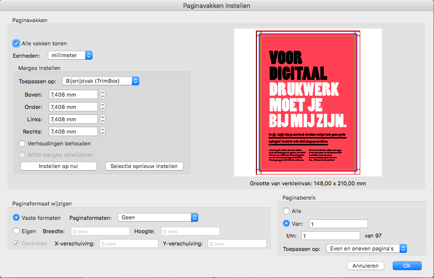 Paginavakken instellen