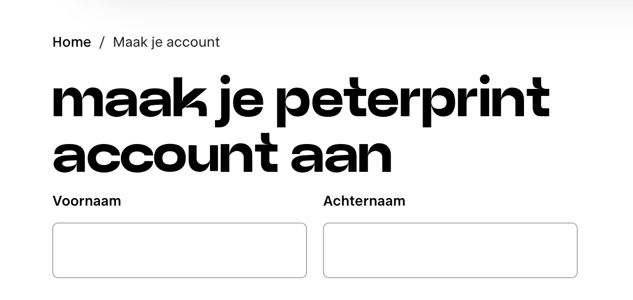 Account aanmaken PeterPrint