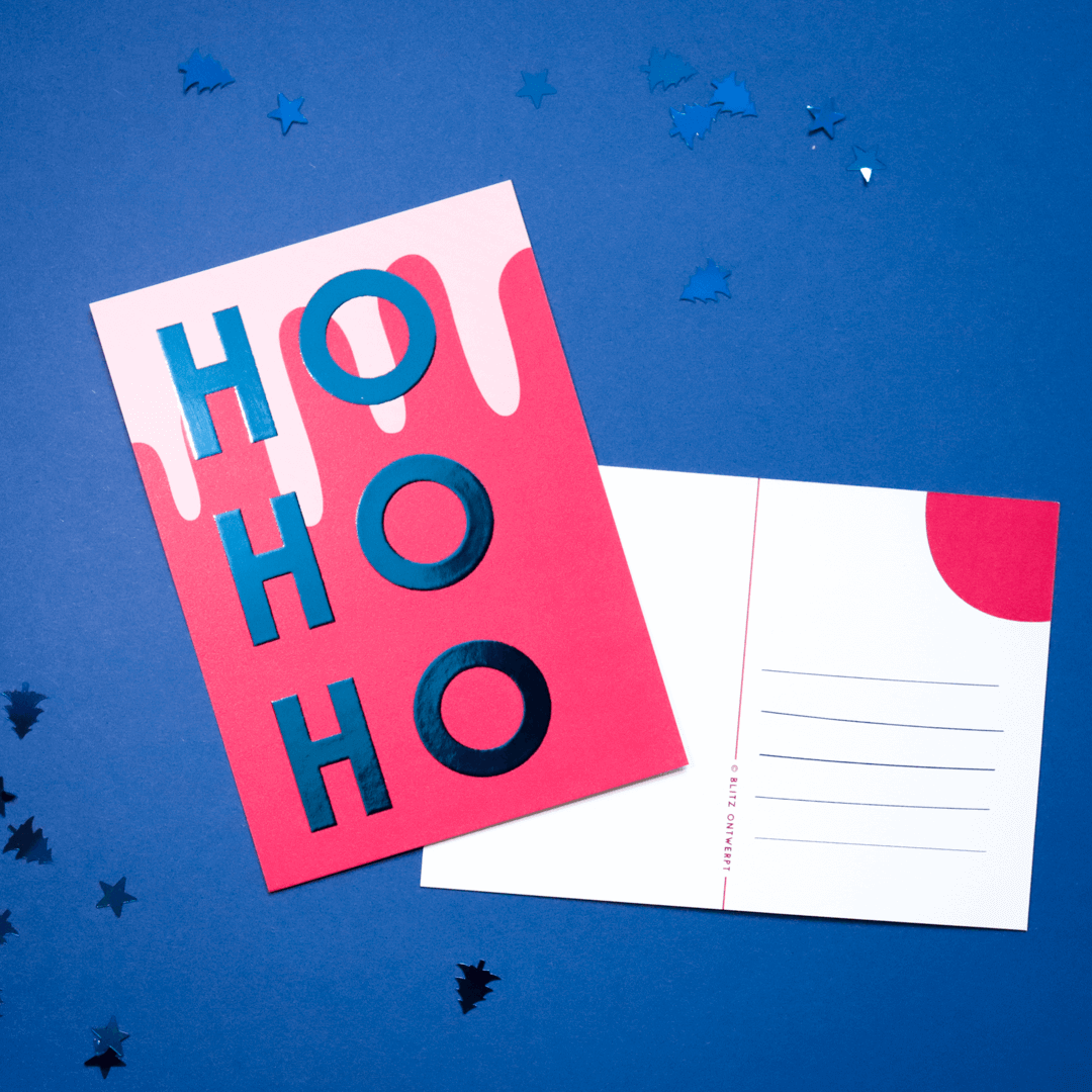 Kerstkaart met blauwe foliedruk