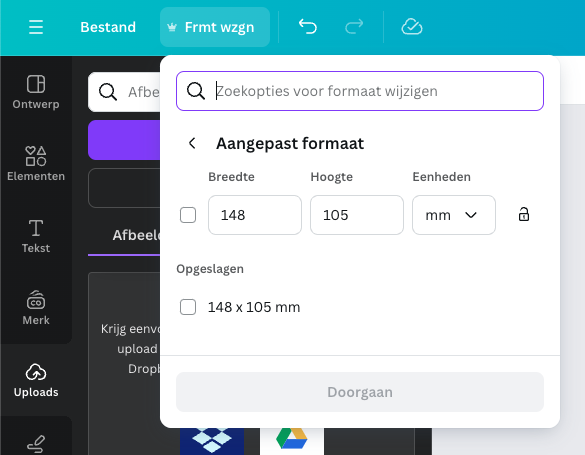 formaat aanpassen in Canva Pro