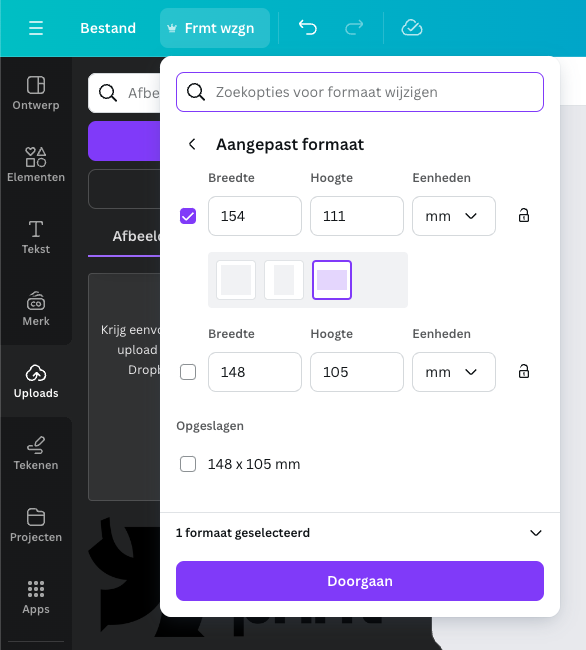 formaat bewerken in Canva Pro