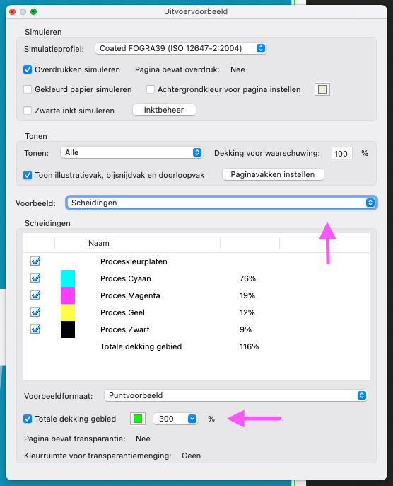 Inktdekking controleren in Adobe Acrobat Pro